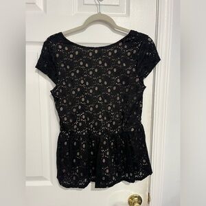 Alya black lace peplum top
